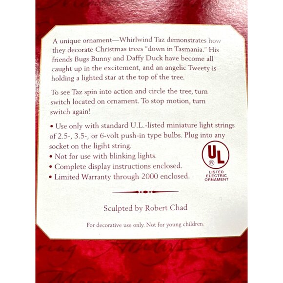 1997 Hallmark Keepsake Ornament Taz Looney Tunes Christmas Light Motion Vintage - Picture 5 of 11
